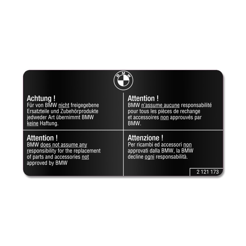 Étiquette d'information « Pièces d'origine BMW » - 2 121 173