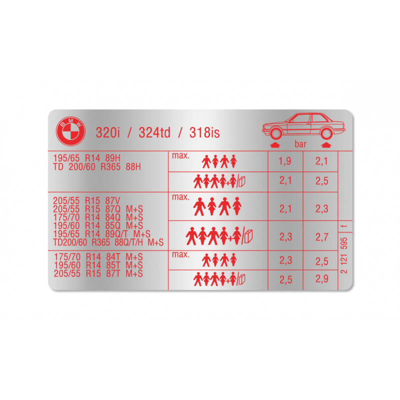 Reproduction BMW E30 Tire Pressure Label - 2121595
