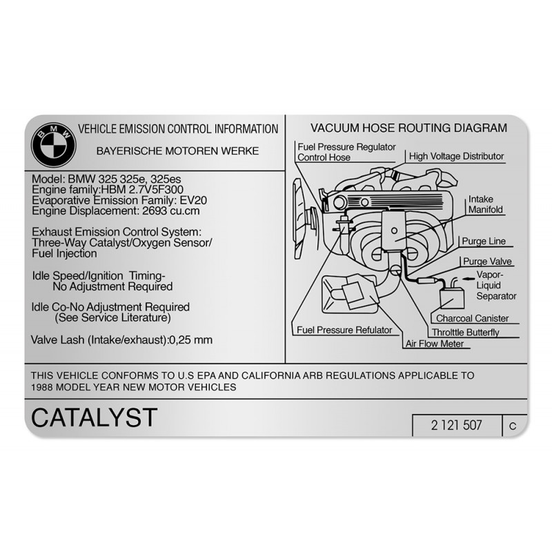 Étiquette de contrôle des émissions d'échappement pour BMW E30 - 2121507C