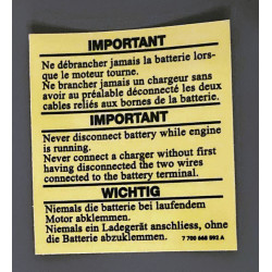 RENAULT "Never disconnect the battery" decal