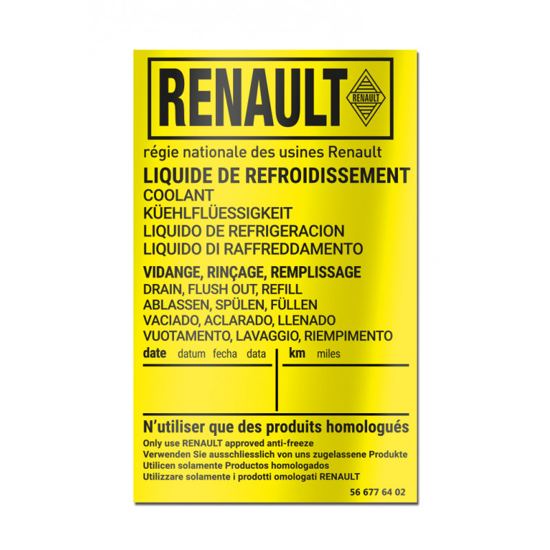 Etiquette RENAULT remplacement de Liquide de refroidissement
